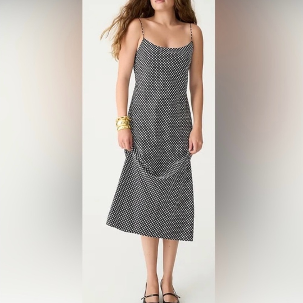 J. Crew Black and White Polka Dot Slip Midi Dress